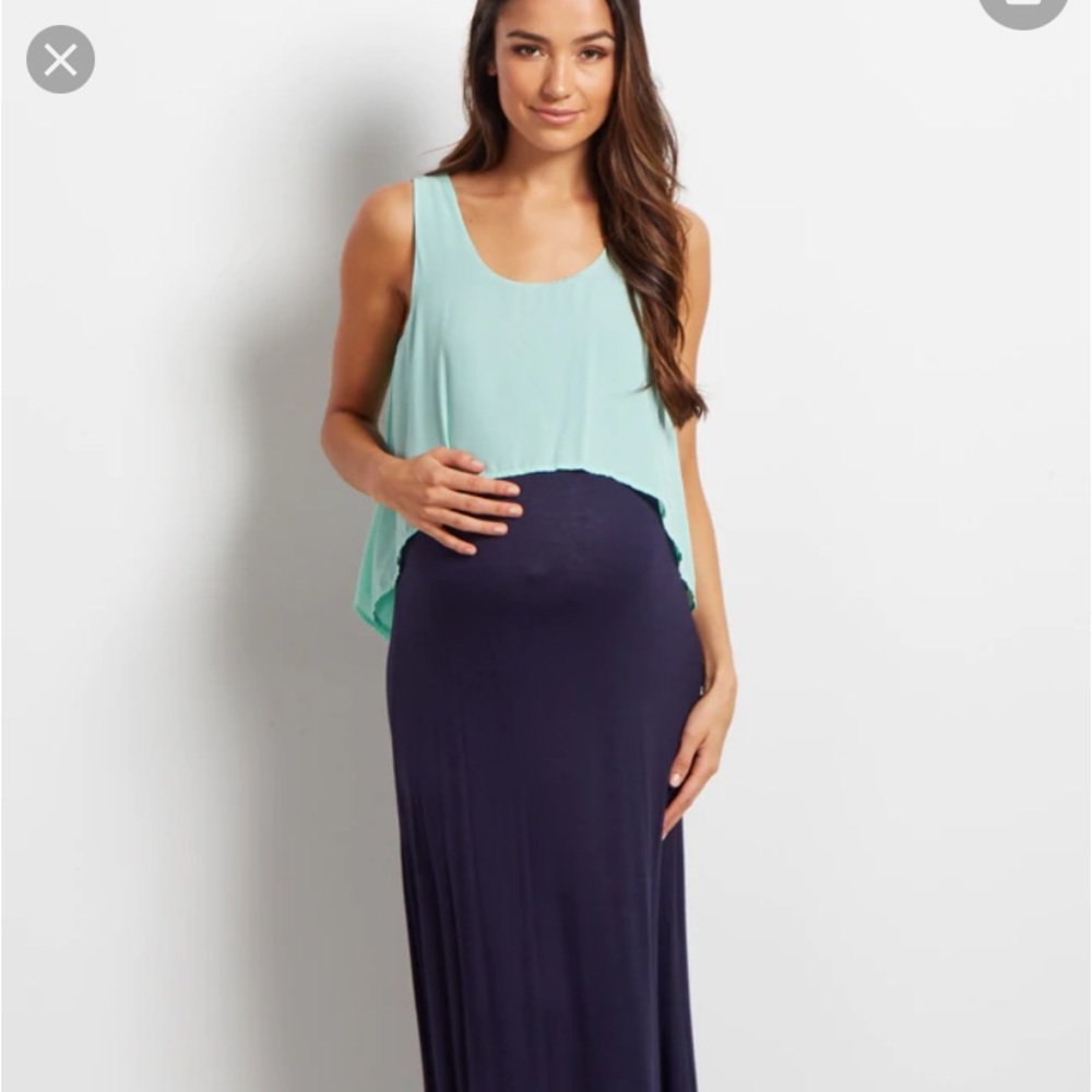 Pinkblush Mint & Navy Maxi Maternity Dress